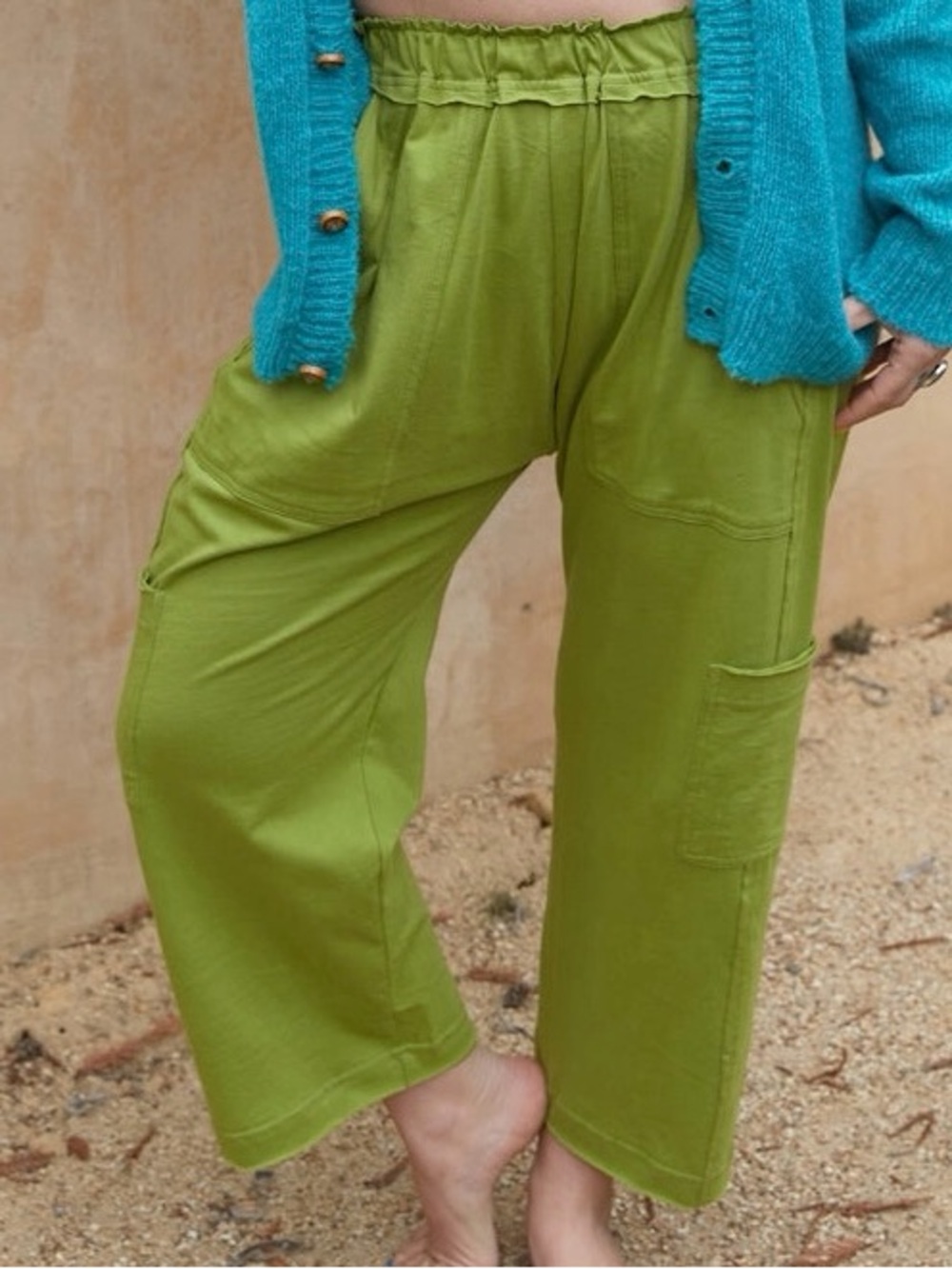 ZIG ZAG Cotton Green Lounge Pocket Cargo Pants, elastic waist with pockets NWT